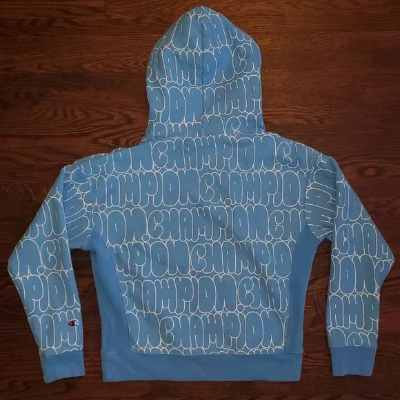 Champion Reverse Weave Bubble Script Letters Hoodie Women's Size Large - Picture 3 of 4